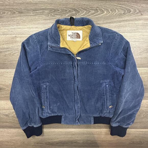 Vintage North Face Jacket Mens Medium Blue Corduroy Bomber Made USA Full Zip 80s - Picture 1 of 8